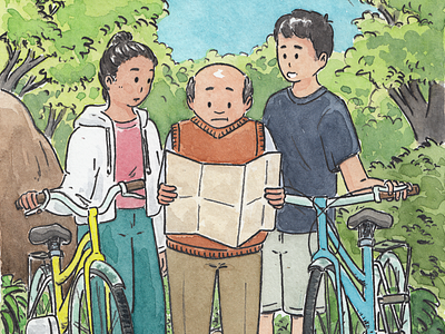 Watercolor Illustration | Cycling Treasure Hunt