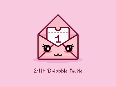 24h Dribbble Invite 24h bigeyes cute dribbble envelope invite one pink