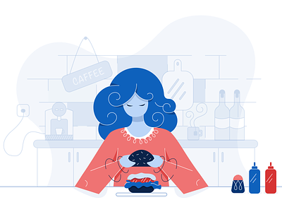 Create Items Illustration character coffee curly hair cute dashboard food fun funny girl hamburger happy hotel illustration items kethup kitchen love mustard website wine
