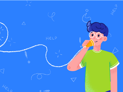 String Telephone Boy blue character colorful creative art creativity cups double shot flat design glasses happy help illustration phone question mark string phone texture design vector art