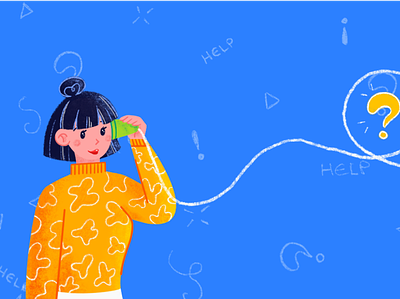 String Telephone Girl 2d art blue color colorful creative art creativity cups double shot girls happy help illustration pattern question mark string phone telephone textured illustration vector art yellow