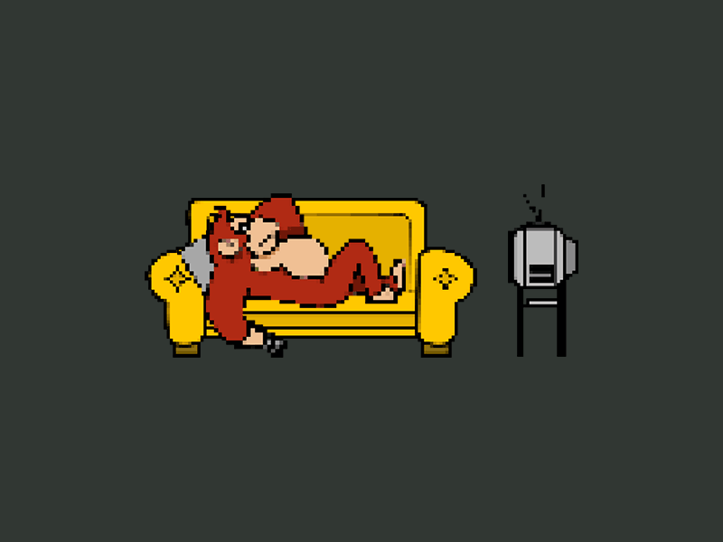 Channel Surfing 8bit animation donkey kong nintendo retro sofa tv vector