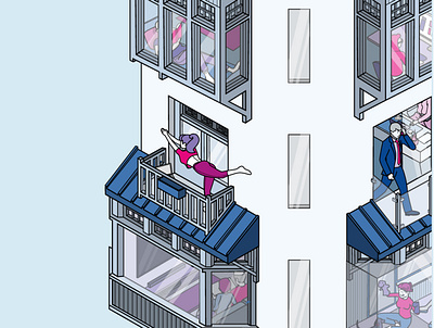 Modern community apartments illustration isometric vector
