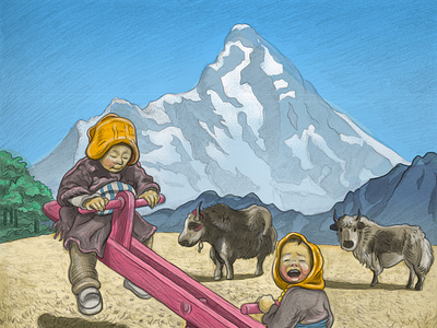 Himalayan Pink Seesaw children himalaya illustration photoshop pink seesaw