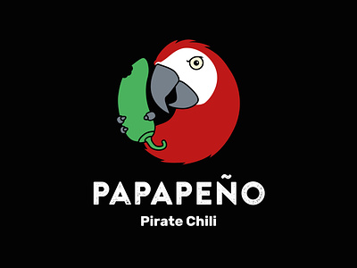 logo for PAPAPEÑO Pirate Chili, a chili sauce branding chili illustration logo parrot