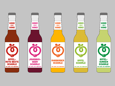 "Hand zu Hand" logo & bottle design apple bottle drink heart juice logo schorle