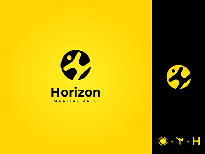 Horizon Martial Arts Logo branding circle logo clean creative creative design flat h horizon kick logo man logo martial arts vector yellow