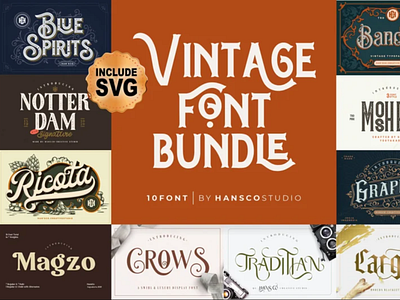 Vintage Fonts Bundle Typeface | Retro Font | Modern Vintage | Bl