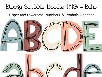 Block Letters Scribble Boho Doodle Alphabet PNG Bundle