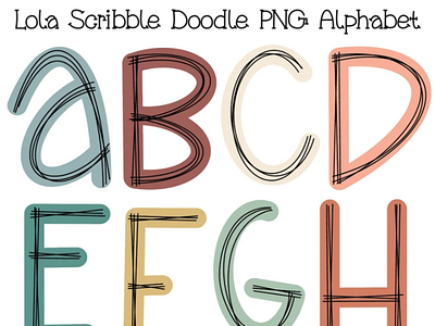 Scribble Letters Boho Doodle Alphabet PNG Bundle