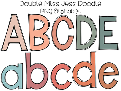 Double Line Doodle Letters Alphabet PNG Bundle