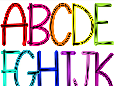 Bright Neon Scribble Doodle Letters Alphabet PNG