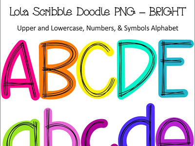 Scribble Bright Neon Colors Doodle Letters PNG