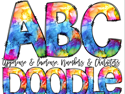 Doodle Font Rainbow Ink Doodle Letters