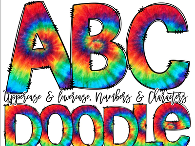 Doodle Font Tie Dye Doodle Letters, Tie Dye Alphabet Pack