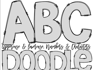 Doodle Font Grey Doodle Letters, Light Gray Alphabet Pack