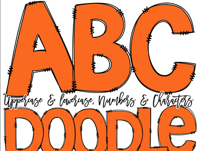 Doodle Font Orange Hand Drawn Doodle Alphabet Pack