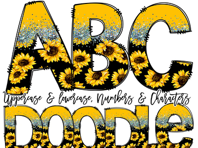 Sunflower Doodle Collection, Floral Letters