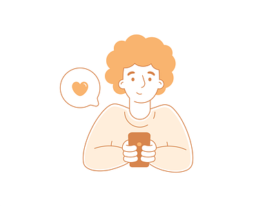 Spread love app character design girl heart illustration mobile orange phone playful poster social media user vector woman