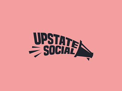 Upstate Social Logo brand branding identity font typeface typography logo mark wordmark megaphone signal sound modern creative design social media illustration voice shout blog warp text clean