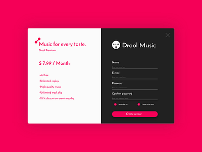 Drool Music Sign Up form account adobe ai create drool music sign ui user ux xd