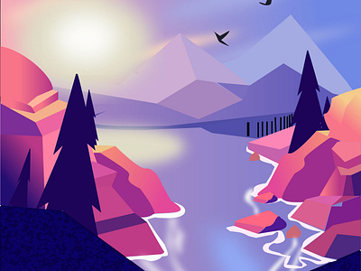 mountain view landscape illustrations 2d design best view illustrations. colorfull design view illustrations sunny sun