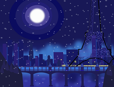 london night view of eiffel tower 2d design best place relaxed best view illustrations. illustrations