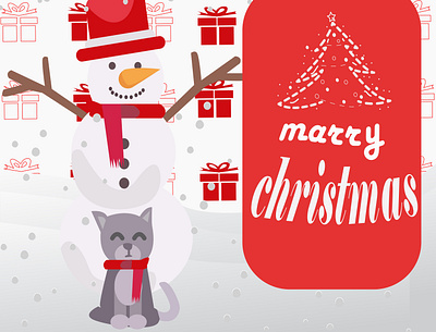 happy Christmas, marry Christmas, december graphic design happy christmas happy december little catty marry christmas snowfalling snowman