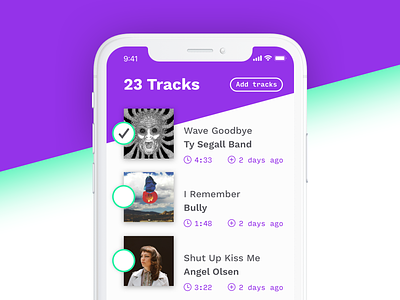 Music To-Listen App (Concept) app concept design green list mobile music purple todo ui