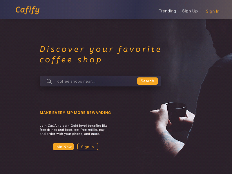 Cafify Steam Animation after effects animation app coffee gif landing page search web app