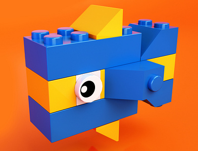 3D Fish Lego Fan Art 3d children art lego maya