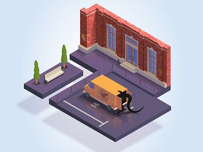 Shoggoth Energy office 1 car concept isometric monsters vector