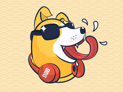 Hip-hop Dog chinese dog hip-hop illustration line new red year yellow
