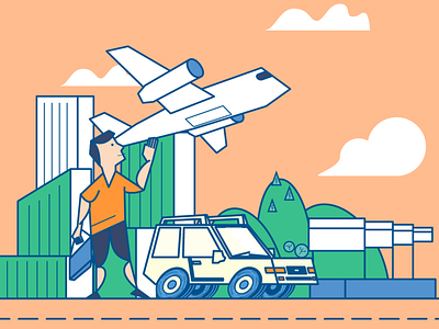 Good Bye airplane car flag illustration man