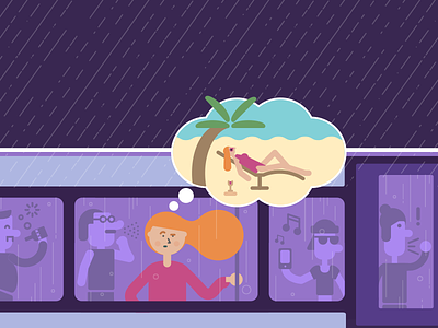 The Flyer annoying character editorial holiday illustration inspiration rain train travel