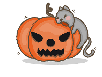 🎃 Pumpkin kitty vector illustration, Halloween 2022