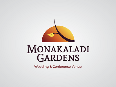 Monakaladi Gardens Logo (rejected) branch brown conference design gradient leaf logo orange sunset venue wedding yellow