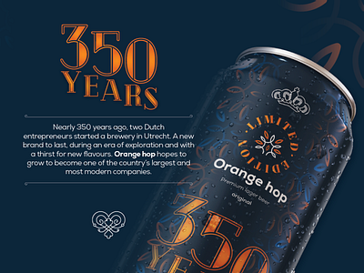 OrangeHop beer can - 350 years limited edition. beer beer art beer branding beer can beer label branding branding and identity branding design creative illustrations limited edition logo package package design packaging packaging design packaging mockup packagingdesign packshot royal