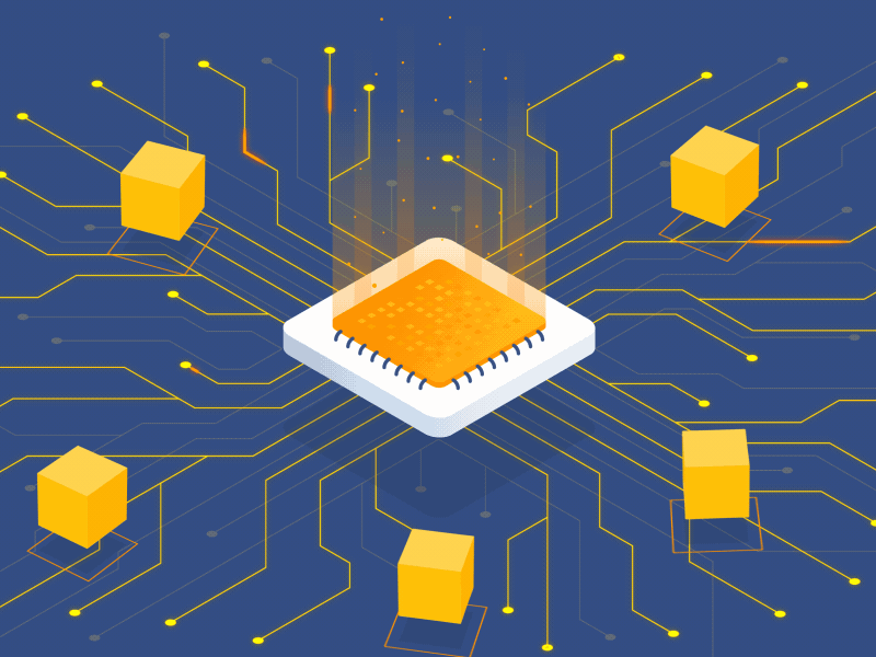 Isometric PCB animation with processor by Dmytro Yevtushenko on Dribbble