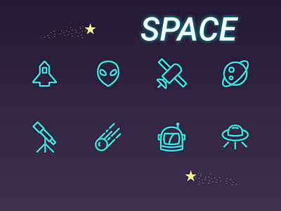 Space alien astronaut astronomy comet icon illustrations outline planet rocket space