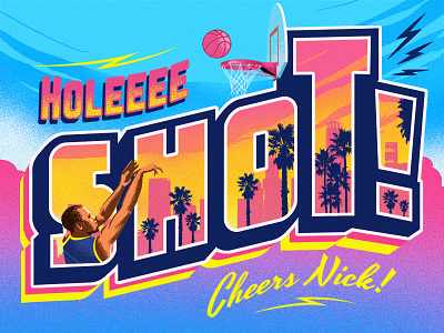 Holeeee shot basketball california drawing greetings illustration palm trees postcard retro skate thanks typography vibrant