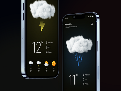 Weather app dark mobile ui weather app