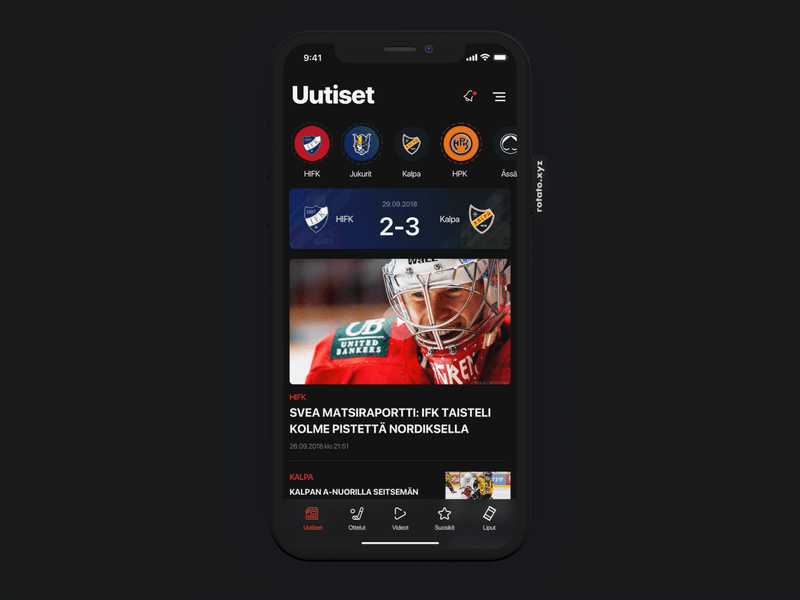 Hockey App Concept dark theme hockey mobile ui sport sport app