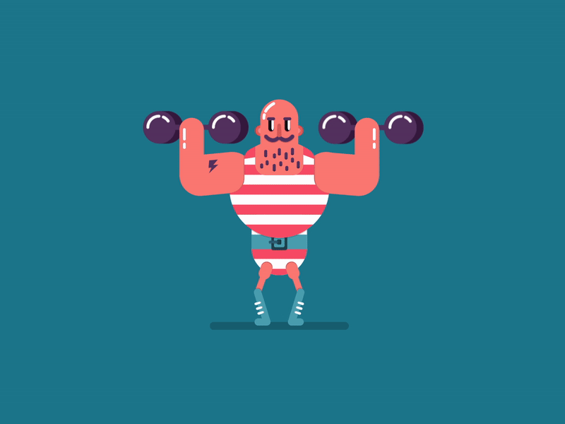 Strongman animation art circus design flat gif illustration strongman vector