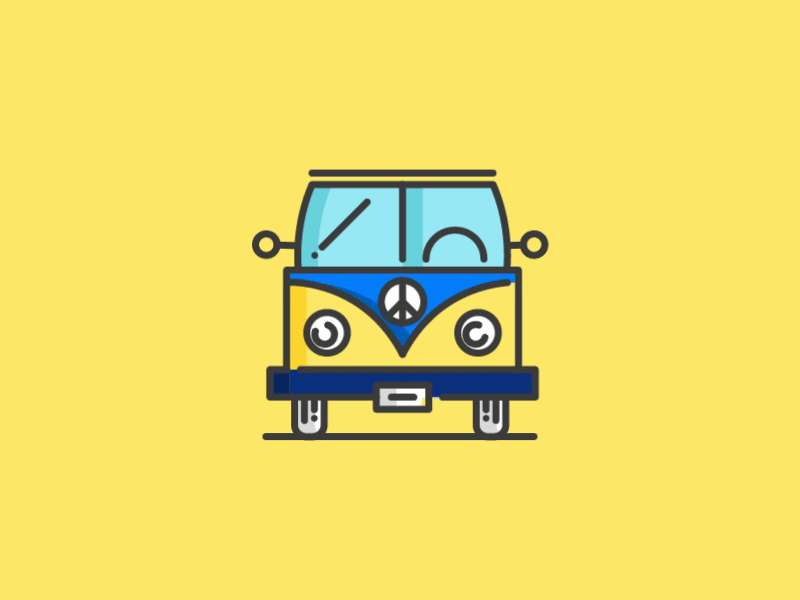 Collection of gif: Wolkswagen aftereffects animation design driving flat icon illustration line motiongraphics travel van vector