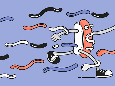 Hot Run! design flat hotdog illustration line run running vector