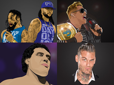 My Top Four of 2018 2018 adobe illustrator andre the giant corey graves design illustration illustrator low poly miz top four usos vector wwe