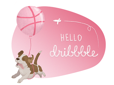 Hello Dribbble! balloon character dog happy hello illustration