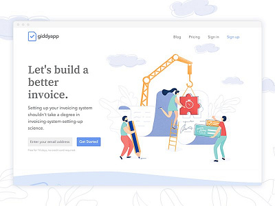 Let's build a better invoice! character collaboration design illustration invoice landing page team vector