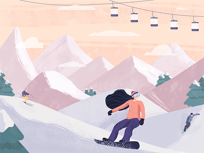 Snowboarding character illustration landscape mountain ski snowboarding winter